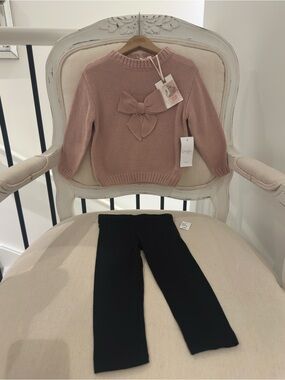 🦢 24 Mth Jessica Simpson Knit Dusty Rose Bow Knit Sweater & Leggings Set NWT